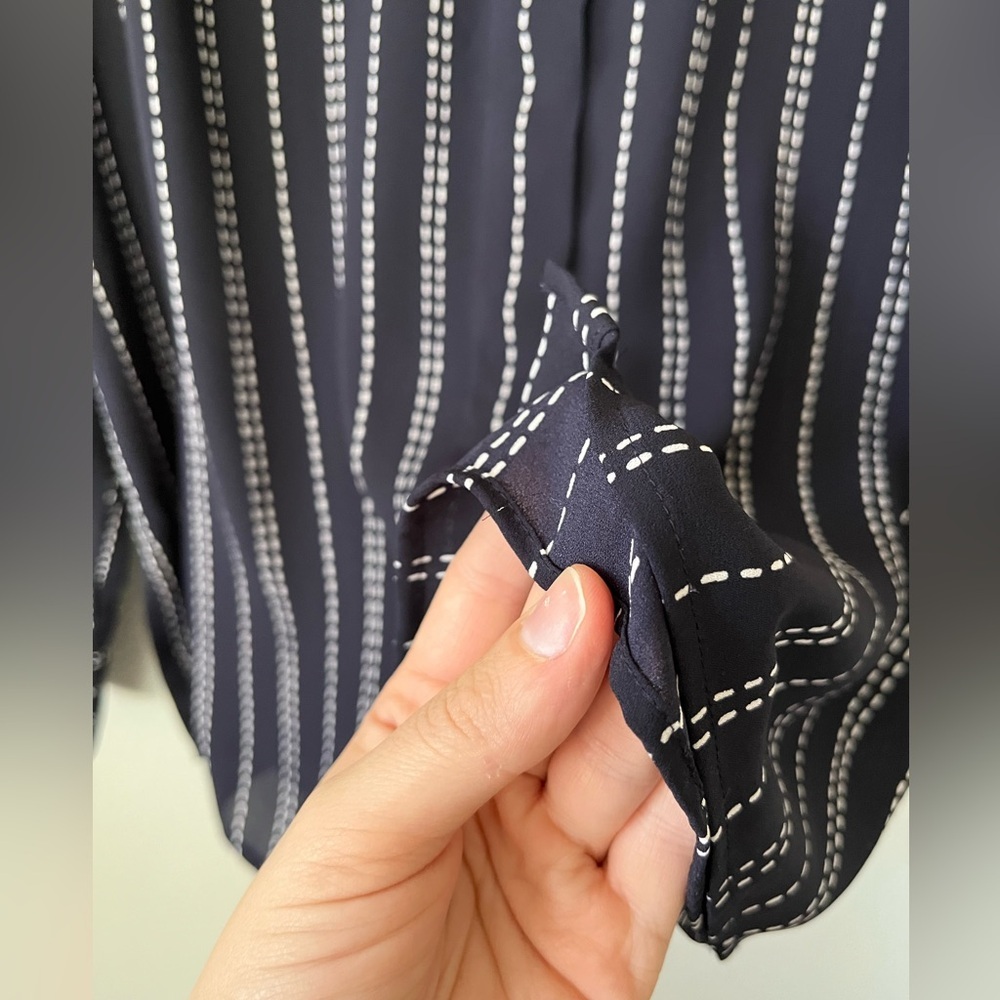 Ann Taylor Navy Button Down White Stitching Blouse Women's Size S - Picture 15 of 16